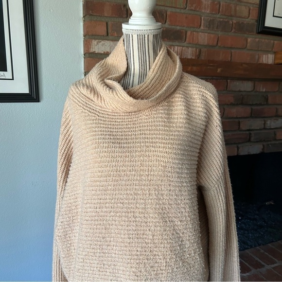 Anthropologie Pilcro Oversized Cowl Neck Knit Sweater Tan Yellow Sz L - Picture 5 of 10